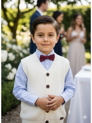 Erkek Çocuk Selanik Örgü Düğmeli Triko Yelek Abiye & Günlük Şık Kombin 5-8 Yaş