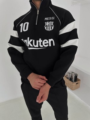 Oversıze Kaliteli Şardonlu Sweatshırt - Messı 10 Barcelona Sweat Kapüşonlu