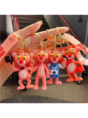 Pembe Panter Figürlü 3D Anahtarlık Sevimli Maskot Pink Panther Çanta Aksesuarı 1 Adet Hediyelik Eşya