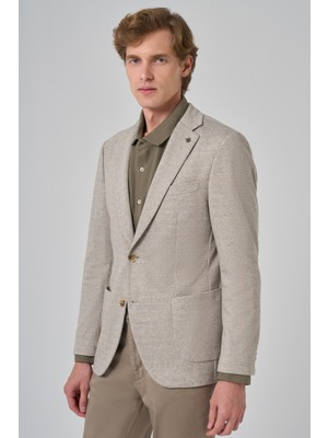  Erkek Bej Örme Trend Desenli Slim Fit Mono Yaka Ceket