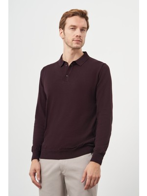  Erkek Mor Basic Polo Yaka Dynamic Fit Rahat Kesim Triko