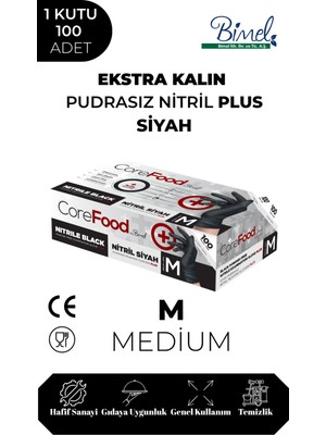 Bimel Ekstra Kalın Nitril Siyah Plus Muayene Eldiveni M - 1 Paket 100'lü