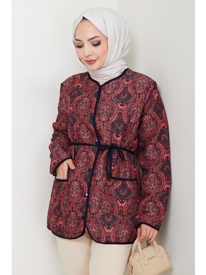 Desenli Düğmeli Kapitone Ceket 1620 - Bordo