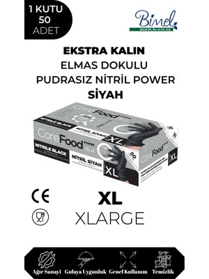 Corefood Nitril Siyah Power Pudrasız Muayene Eldiveni Xl - 1 Paket 50 Li