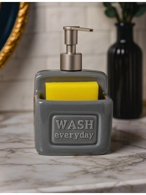 Şık ve Pratik Seramik Süngerlikli Sıvı Sabunluk/deterjanlık, Gri, 500 ml