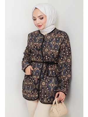 Desenli Düğmeli Kapitone Ceket 1620 - Siyah