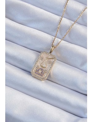 316L Çelik Zincir Altın Renk Lila Zirkon Taşlı Tarot Kolye