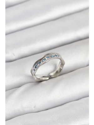 Pirinç Gümüş Renk Zirkon Taşlı Vintage Kadın Yüzük