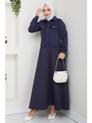 Ceket Etek Scuba Ikili Takım 1614 - Lacivert
