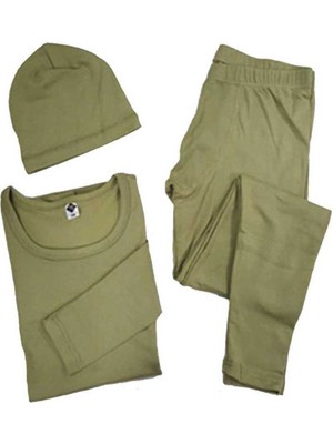 Unisex Kışın Sicak Tutan Kışlık Pamuklu Terletmeyen Termal Alt Üst Takım Bere Hediyeli