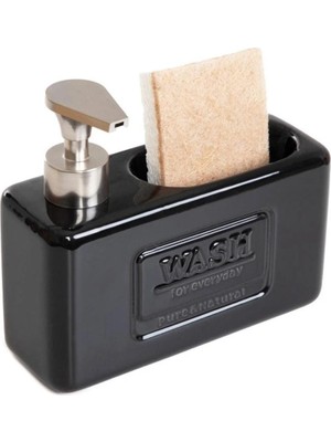 Şık ve Fonksiyonel Seramik Süngerlikli Sıvı Sabunluk/deterjanlık, Siyah, 500 ml