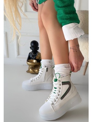 Joila Beyaz Cilt Yeşil Detaylı Bot - Lisinya