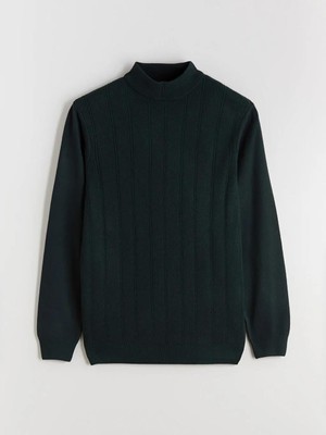 LC Waikiki Yarım Balıkçı Yaka Erkek Triko Kazak Siyah Düz Desenli 3XL Standart Kalıp Akrilik-Poliester