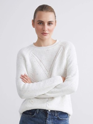 Bisiklet Yaka Kendinden Desenli Kadın Triko Kazak  (W5)