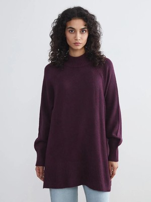 Dik Yaka Oversize Kadın Triko Tunik  (W5)