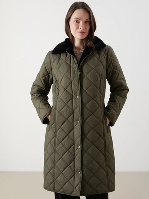 Gömlek Yaka Kapitone Kadın Şişme Mont  (W5)