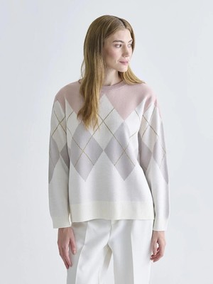 Bisiklet Yaka Baklava Desenli Kadın Triko Kazak  (W5)