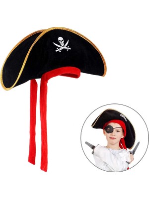 Çocuk Boy Kadife Jack Sparrow Denizci Kaptan Jack Korsan Şapkası 45X16 cm - Lisinya