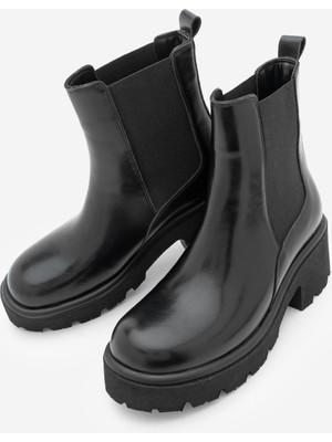 Marjin Kadın Kalın Tırtıklı Taban Elastik Yan Bantlı Günlük Bot Zates Siyah