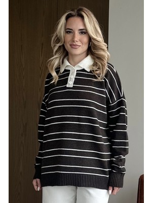 Kahverengi Beyaz Çizgili Kazak -1510