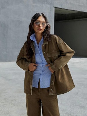 Gömlek Yaka Oversize Kadın Jean Ceket  (W5)