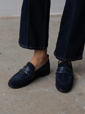 Rynor Lacivert Süet Hakiki Deri Kadın Makosen