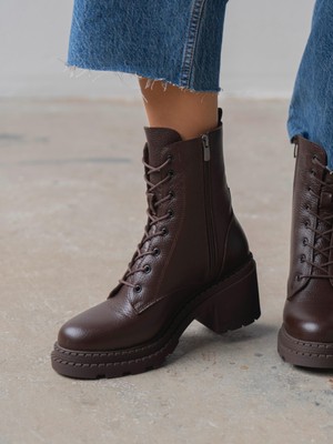 Nokka Kahve Hakiki Deri Kadın Bot