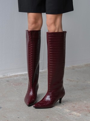 Ece'nin Butiği Agent Bordo Kroko Çizme Kadın Şık Tasarım ve Konforlu Günlük Kullanım İçin