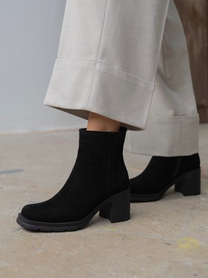 Etno Siyah Süet Hakiki Deri Kadın Bot