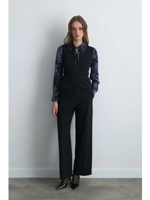 Gusto Anka Koleksiyonu Yünlü Silik Çizgi Pantolon - Lacivert