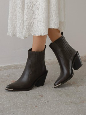 Asron Kahve Hakiki Deri Kadın Bot