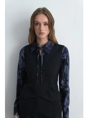 Gusto Anka Koleksiyonu Asimetrik Kesim Yünlü Yelek - Lacivert