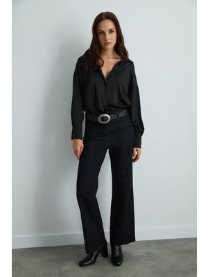 Gusto Rahat Kesim Saten Gömlek - Siyah