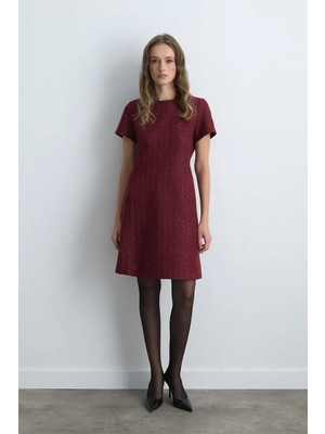 Gusto Kısa Kollu Tuvit Elbise - Bordo