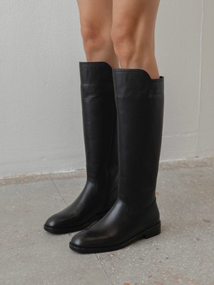 Nedra Siyah Fermuarlı Hakiki Deri Kadın Çizme