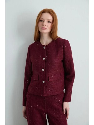 Gusto Sıfır Yakalı Tuvit Ceket - Bordo