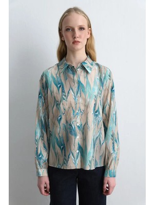 Gusto Anka Koleksiyonu Desenli Lyocell Gömlek - Mavi