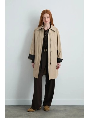 Gusto Fermuarlı Koton Trençkot - Bej