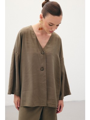 Düğmeli Kimono - Haki