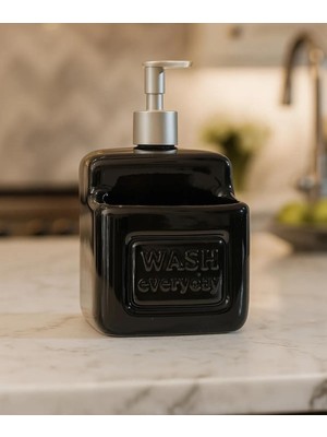 Şık ve Pratik Seramik Süngerlikli Sıvı Sabunluk/deterjanlık, Siyah, 500 ml