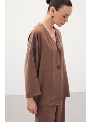 Düğmeli Kimono - Kahve