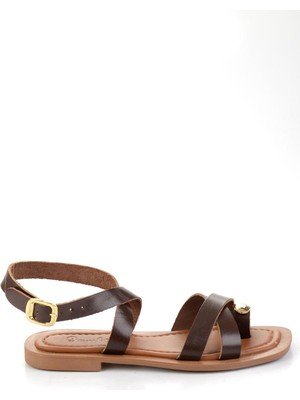 Kahve Hakiki Deri Kadın Sandalet K05826018203