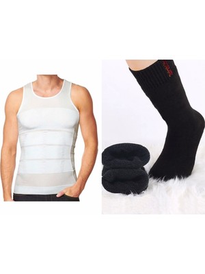 Erkek Fit Gösteren Üçgen Vücut Görünümü Veren Korse Atlet 1 Beden Küçültür Termal Çorap Hediyeli