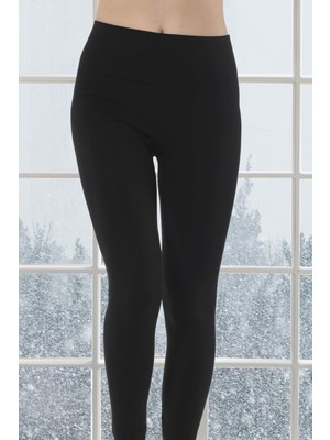 Kadın Siyah Termal Şardonlu Dikişsiz Tayt 1302 .