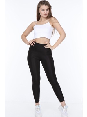 Toparlayıcı Yüksek Bel Parlak Disco Tayt