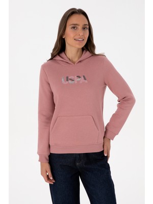 U.S. Polo Assn. Kadın Gül Kurusu Kapüşonlu Basic Sweatshirt 50307711-VR221