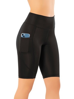 Kadın Siyah Yüksek Bel Cepli Dalgıç Kumaş Diz Üstü Tayt 4114