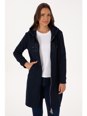 U.S. Polo Assn. Kadın Lacivert Uzun Fermuarlı Kapüşonlu Basic Sweatshirt 50307724-VR033