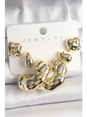 Bfs Gold Renk Yonca Damla Halka Model Ccb Plastik Kadın Küpe Seti