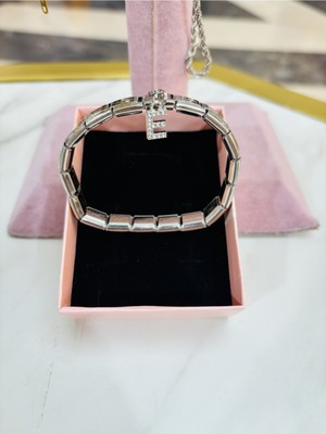 E Harfli Çelik Italyan Charm Bileklik Nomination Yazılı